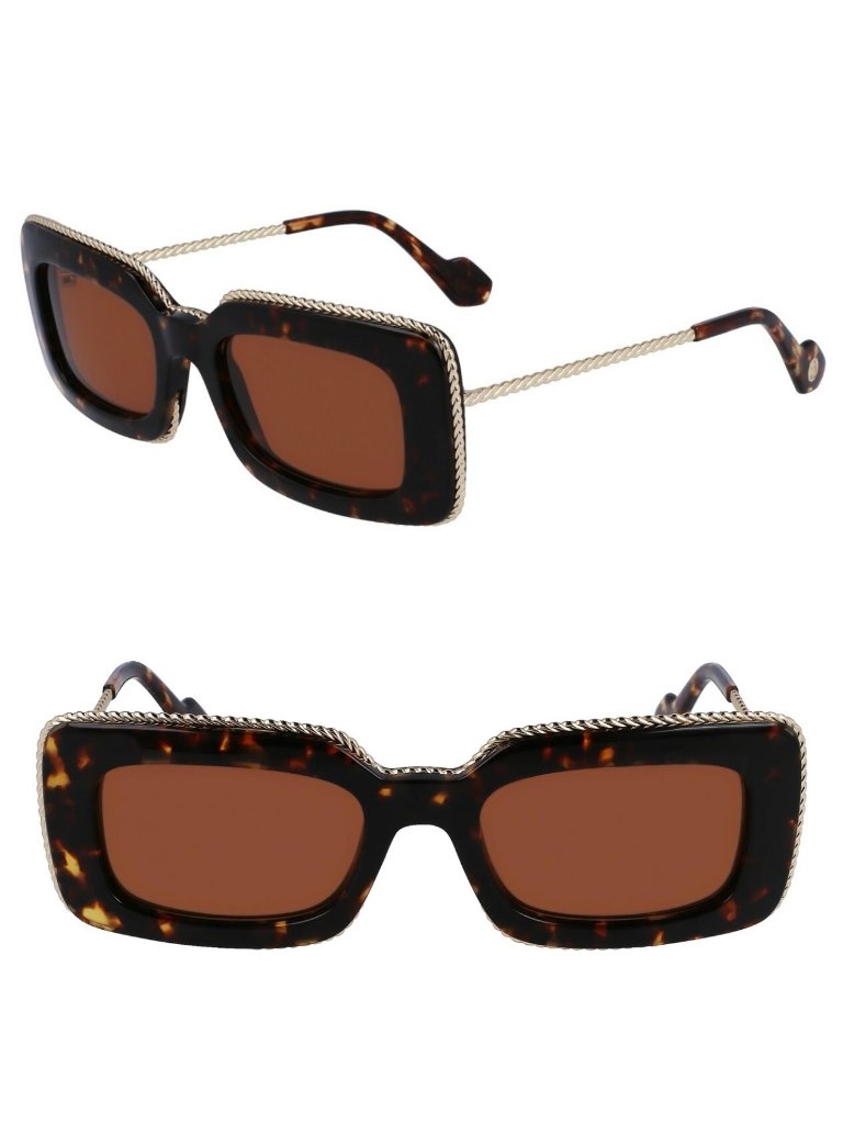 Lanvin Lnv645s 234 52mm Rectangular Sunglasses Dark Havana / Brown - Italy Made